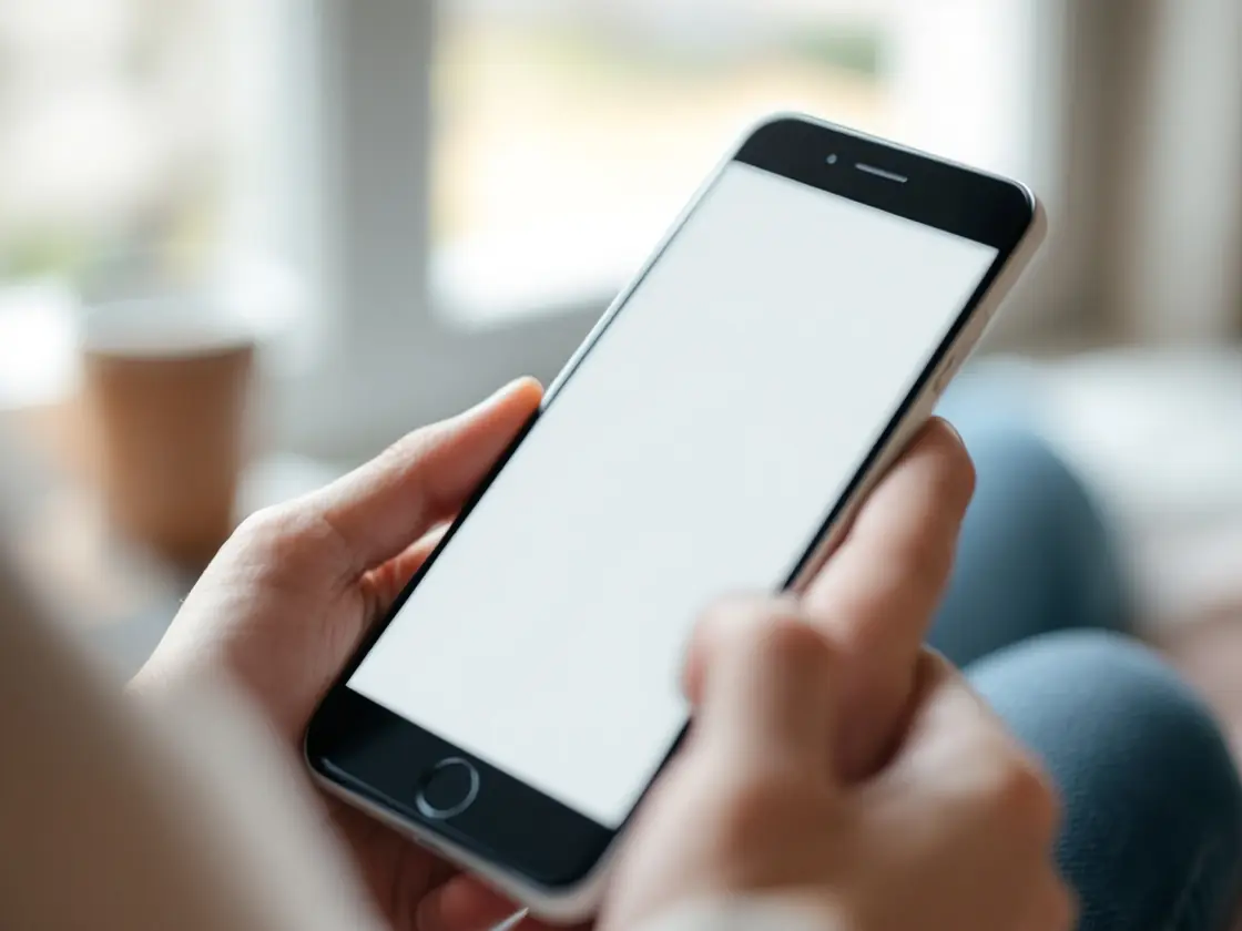 Hands holding a phone in soft daylight